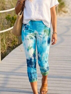 Custom Tie Dye Jeggings Juniors 3 Women’s 28 Blue Green Coastal Capri